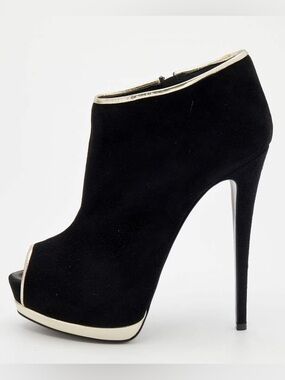 Giuseppe Zanotti Black Suede And Leather Peep Toe Platform Ankle Bootie